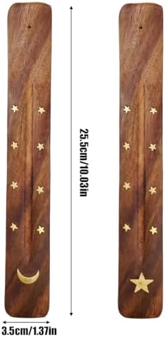 RDNKVB 2pcs Porte encens en bois motif étoile et lune planche d'encens en porte encens à d'encens méditation yoga - Image 2