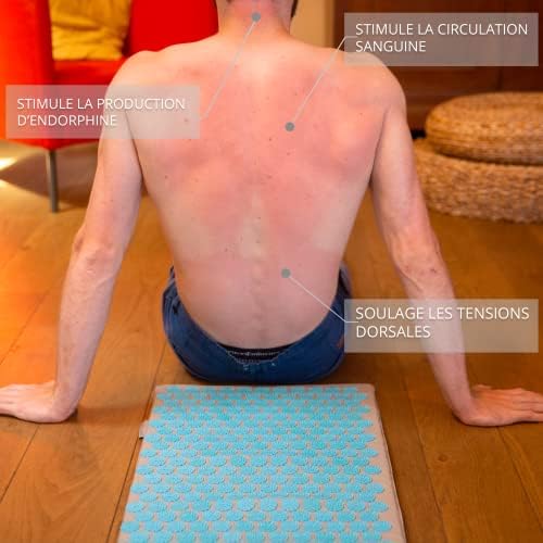 Fitem - Kit d'acupression - Relaxation Musculaire - Tapis, Coussin Fleur, Sac, Boule de Massage, Soulage douleurs Dos et Cou. (gris-turquoise) - Image 5