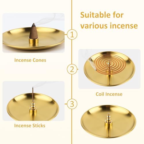 UKOFEW Porte Encens 3 en 1,Bruleur Encens en Laiton,Porte d'Encens Bâton avec Récupérateur de Cendres de 14CM pour Maison Bureau Yoga Salle - Image 3