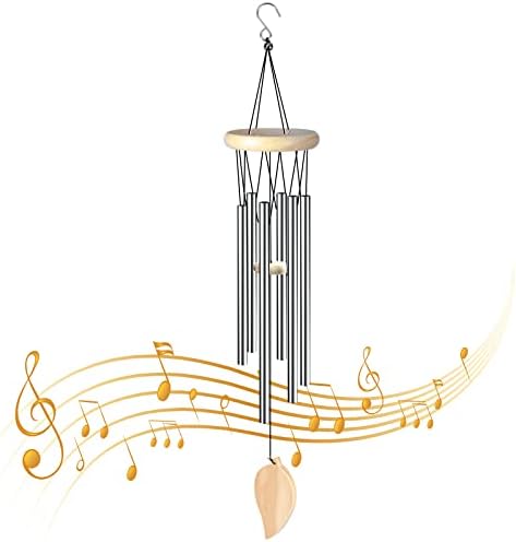 Pinsheng Carillon à Vent, Carillons éoliens Extérieur Intérieur avec 6 Tubes en Aluminium, Carillons de Vent Décoratifs en Métal pour Jardin Maison Patio Balcon (Argent)