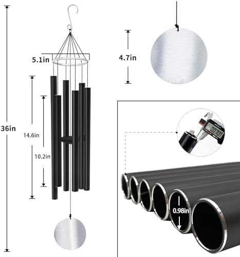 ASTARIN Carillon éolien pour Jardin, 91,4 cm, Grand Carillon éolien pour l'extérieur, Relaxant, apaisant, Basses Basses, Carillon commémoratif de condoléances pour Maman et Papa, Noir - Image 6