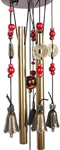 Chianrliu Carillon du vent, vous souhaitez la prospérité: chinois traditionnel incroyable 4 tubes 5 cloches et base en bois Bronze Windchime pour patio extérieur, jardin et décoration intérieure - Image 2