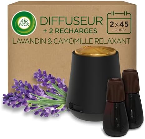 Air Wick Diffuseur d'huiles Essentielles Brume Essentielle + 2 Recharges Parfum Lavande et Camomille