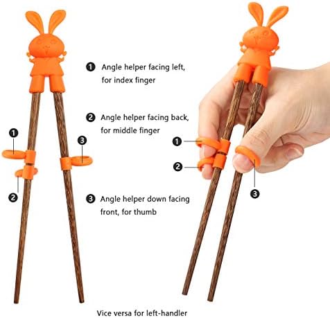 Totken 2 paires de baguettes d'apprentissage en bois pour enfants/débutants gauchers ou droitiers - avec boîte portable - Image 6