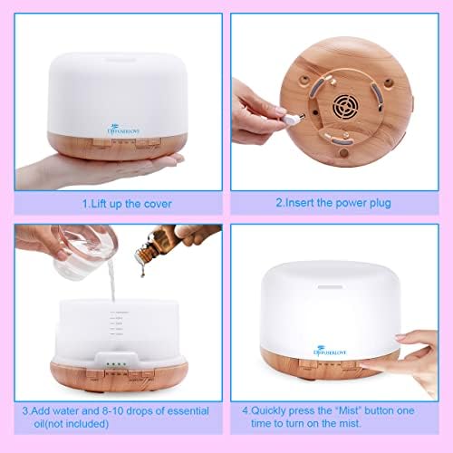 Diffuserlove Diffuseur d'Huiles Essentielles Electrique 500ML Télécommande Arômes Humidificateurs avec Design Muet, Minuterie et Arrêt Automatique sans Eau pour Bureau Salon, LED - Image 7