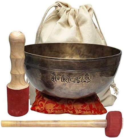 CRAFTSTRIBE Grand bol chantant de l'Himalaya martelé à la main de 20,3 cm avec maillet et coussin en soie