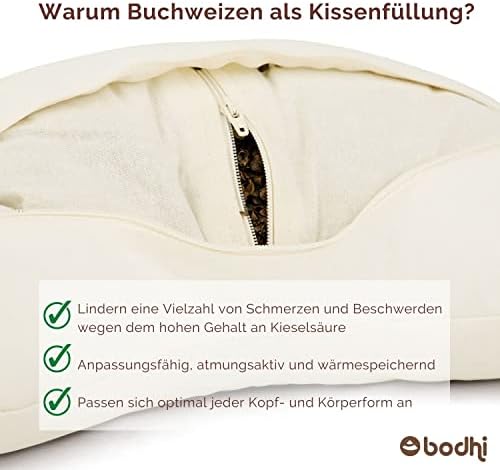 Bodhi Yogi Collection Maharaja Coussin de Méditation en Forme de Croissant de Lune, Garni de Cosses de Sarrasin, AVEC Housse AMOVIBLE EN COTON, HOUSSE À MOTIF - Image 5