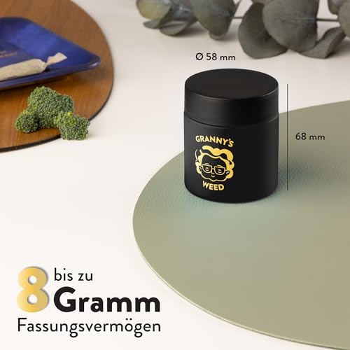 Pot de cachette premium de grand-mère | Bocal à herbes de grand-mère | Capacité jusqu'à 8 g | Noir | 100 % étanche aux odeurs | Garantie UV | Coffret cadeau | Avec sécurité enfant dans le couvercle | 120 ml - Image 4