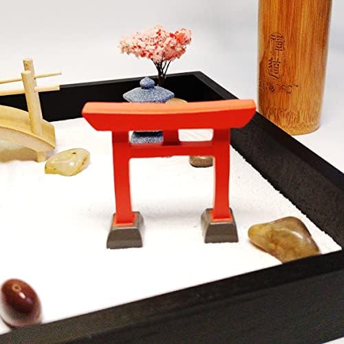 ZEN&TAO Jardin zen japonais, plateau en bois dur (Paulownia), 15 caractéristiques, ensemble complet d'outils dans support en bambou, pour la méditation et la relaxation (taille XL, plateau noir) - Image 5