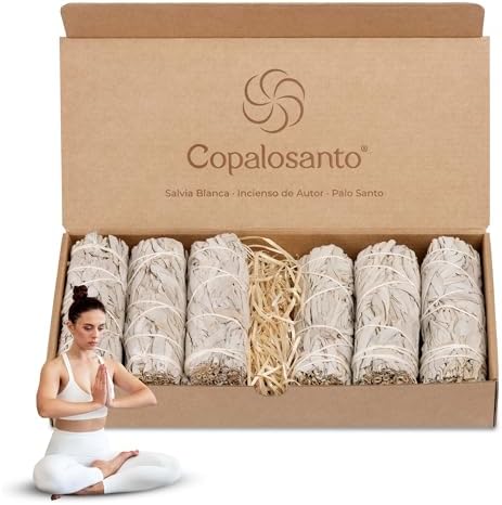 COPALOSANTO® | Paquets Faits à la Main de Sauge Blanche à brûler 10 cm | Sahumérium Naturel | Protection ancestrale et spirituelle | Nettoyage énergétique (6 Sauge Blanche)