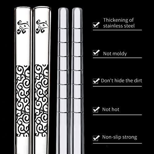 QMHA Baguettes Réutilisables en Acier Inoxydable, 5 Paires Baguettes Japonaises Baguettes Chinoises Baguettes en Métal, Elégante Ensemble de Baguettes pour Cuisine Maison Restaurant - Image 3
