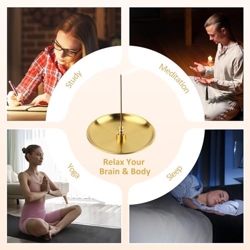 UKOFEW Porte Encens 3 en 1,Bruleur Encens en Laiton,Porte d'Encens Bâton avec Récupérateur de Cendres de 14CM pour Maison Bureau Yoga Salle - Image 6