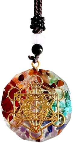 7 chakras Collier Orgonite Yoga Méditation Pendentif Cube de Métatron Géométrie Sacrée Talisman de la Richesse Amulette Mystique Porte-bonheur Potentissimo Accessoire Auto Idée Cadeau Homme Femme