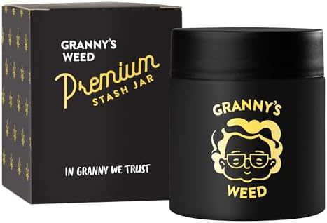 Pot de cachette premium de grand-mère | Bocal à herbes de grand-mère | Capacité jusqu'à 8 g | Noir | 100 % étanche aux odeurs | Garantie UV | Coffret cadeau | Avec sécurité enfant dans le couvercle | 120 ml
