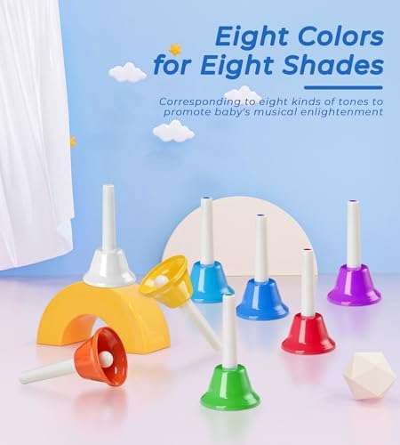Vangoa Coloré de Cloches à Main 8 Cloches en Métal Diatoniques Cloches Musicales pour Enfants, avec Partition - Image 4