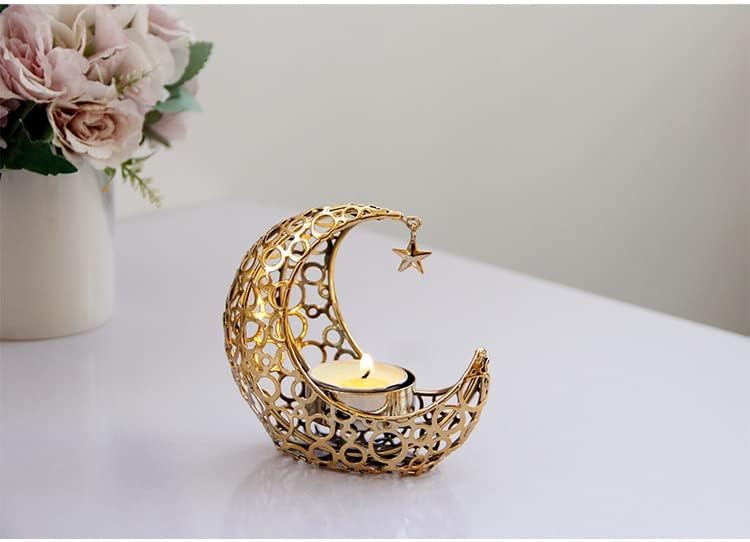 Zalati Bougeoir en forme de croissant de lune en métal pour décoration romantique de la maison - Image 3