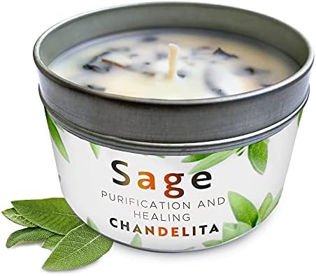 CHANDELITA Bougie D'aromathérapie Parfumée à la Sauge Pure pour la Bénédiction, Feuilles de Sauge, à la Cire de Soja pour la Purification, la Relaxation, la Méditation, la Guérison des Chakras