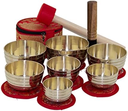 Ensemble de bols chantants de l'Himalaya, bols chantants tibétains martelés de l'Himalaya, ensemble de 7 bols de méditation, nœud à la main, ensemble de 7 notes (taille : taille unique) - Image 2