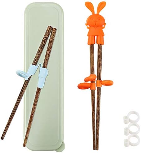 Totken 2 paires de baguettes d'apprentissage en bois pour enfants/débutants gauchers ou droitiers - avec boîte portable