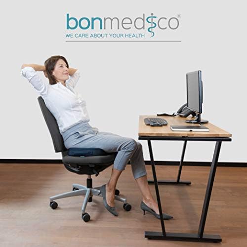 bonmedico Coussin Chaise Bureau - Coussin Orthopédique et Ergonomique en Mousse à Mémoire de Forme - Large, Bleu - Image 6