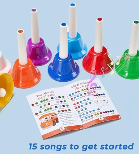 Vangoa Coloré de Cloches à Main 8 Cloches en Métal Diatoniques Cloches Musicales pour Enfants, avec Partition - Image 5
