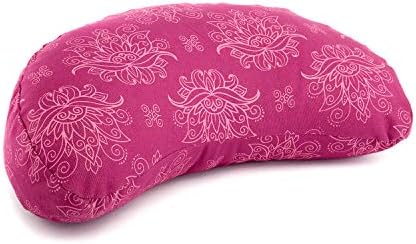 Bodhi Yogi Collection Maharaja Coussin de Méditation en Forme de Croissant de Lune, Garni de Cosses de Sarrasin, AVEC Housse AMOVIBLE EN COTON, HOUSSE À MOTIF