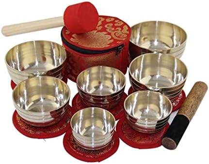Ensemble de bols chantants de l'Himalaya, bols chantants tibétains martelés de l'Himalaya, ensemble de 7 bols de méditation, nœud à la main, ensemble de 7 notes (taille : taille unique)
