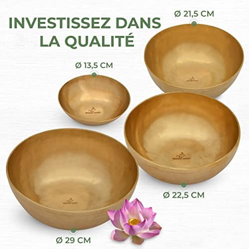 Ensemble professionnel de bols chantants tibétains GRAND (4 x bols), de Mini Ø 13,5 cm - tonalité haute, à Grand Ø 29,0 cm - tonalité basse, pour massage sonore, thérapie sonore, relaxation et yoga - Image 6