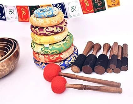 CRAFTS STUDIO Lot de 7 bols chantants tibétains de guérison des chakras, martelés à la main, 7 chakras différents - Image 3