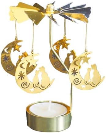 Carrousel Bougies Photophore Bougeoir Tournant Bougeoirs Chat sur Lune Rotatif Photophore Bougeoir pour Noël Décoration De Mariage - Image 4