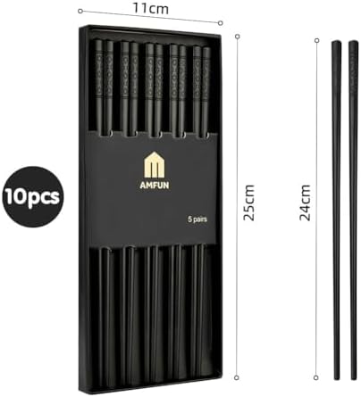 AMFUN 5 Paires Baguettes Chinoises, 24cm Baguettes Alliage Acier Inoxydable, Réutilisable Baguette en Métal avec Motif Fleur de Cerisier, pour Maison Cuisine Hôtel - Image 2