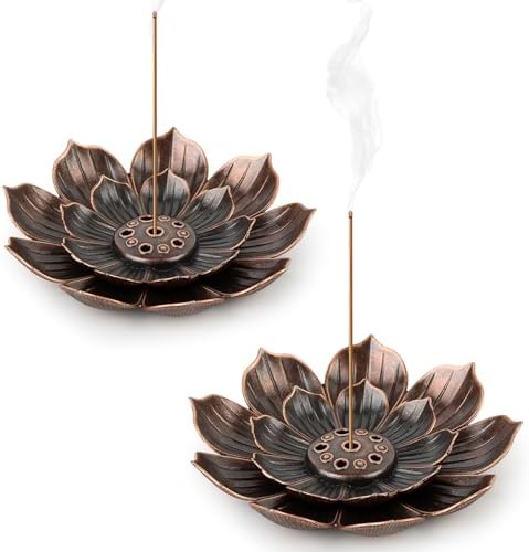 2pcs porte encens de lotus en laiton, 6 x 1 cm Brûleur d'Encens en bâton, support Encens, 6 trousseur collecteur de cindres pour la Maison Bureau Yoga Salle