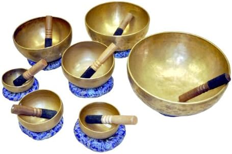 Bols chantants/Lot de 7/tibétain multicouche harmoniques Outil de méditation, Chakra Balancing Ensemble bol chantant