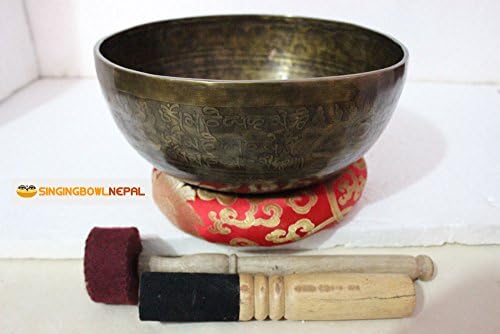 Bol chantant sculpté mantra de 25,4 cm pour la méditation, gravure, art tibétain, guérison et therapie musicale du népal