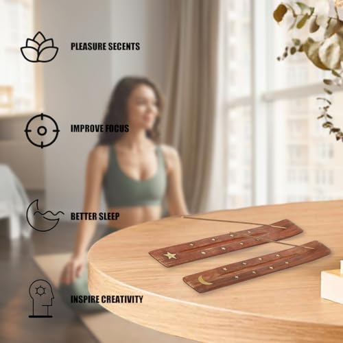 RDNKVB 2pcs Porte encens en bois motif étoile et lune planche d'encens en porte encens à d'encens méditation yoga - Image 5