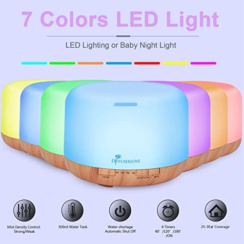 Diffuserlove Diffuseur d'Huiles Essentielles Electrique 500ML Télécommande Arômes Humidificateurs avec Design Muet, Minuterie et Arrêt Automatique sans Eau pour Bureau Salon, LED - Image 3