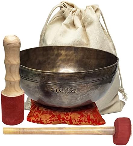 CRAFTSTRIBE Grand bol chantant de l'Himalaya martelé à la main de 20,3 cm avec maillet et coussin en soie - Image 3