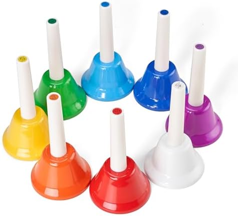 Vangoa Coloré de Cloches à Main 8 Cloches en Métal Diatoniques Cloches Musicales pour Enfants, avec Partition