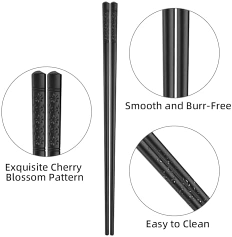 AMFUN 5 Paires Baguettes Chinoises, 24cm Baguettes Alliage Acier Inoxydable, Réutilisable Baguette en Métal avec Motif Fleur de Cerisier, pour Maison Cuisine Hôtel - Image 4