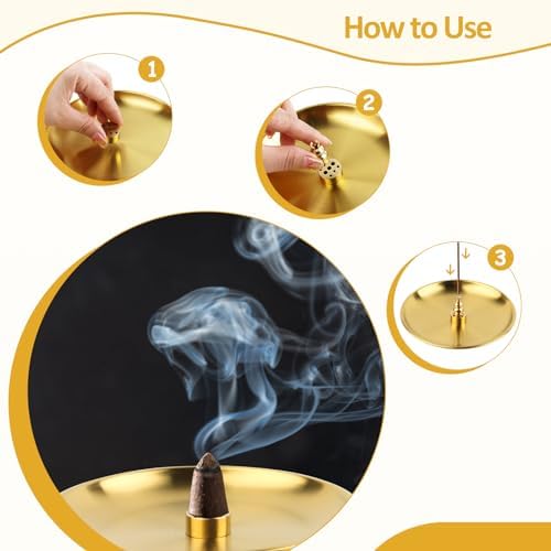 UKOFEW Porte Encens 3 en 1,Bruleur Encens en Laiton,Porte d'Encens Bâton avec Récupérateur de Cendres de 14CM pour Maison Bureau Yoga Salle - Image 4