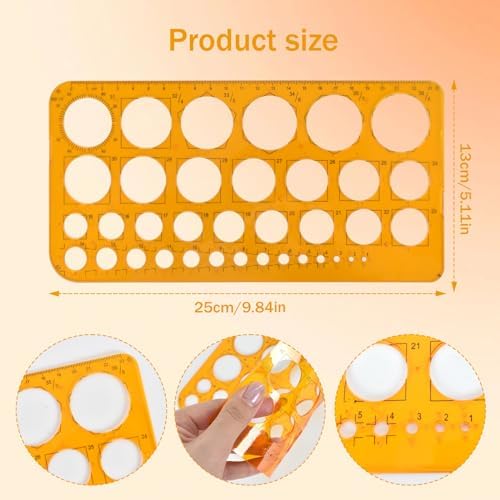 2 Pièces Pochoir Cercle, 36 Cercles, Modèle de Cercle, Gabarit Cercle Dessin, Traceur de Cercle, Règle à Cercle, Modèle de Mesure en Plastique, pour Bureaux, Construction, École (Orange) - Image 2