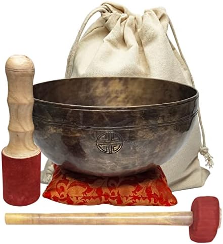 CRAFTSTRIBE Grand bol chantant de l'Himalaya martelé à la main de 20,3 cm avec maillet et coussin en soie - Image 2