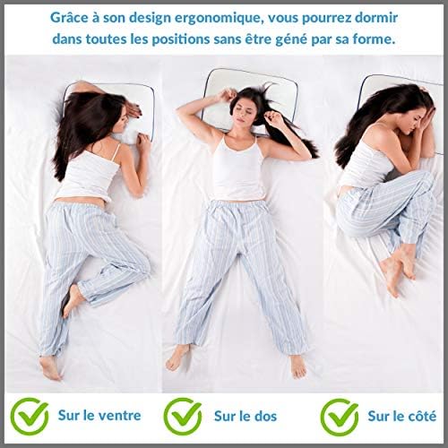 NightSide® Oreiller à mémoire de forme Premium. Coussin anti-transpirant adapté aux douleurs cervicales. Housse bambou hypoallergénique, double face. Oreiller ergonomique cervical modèle: moyen/moyen - Image 8