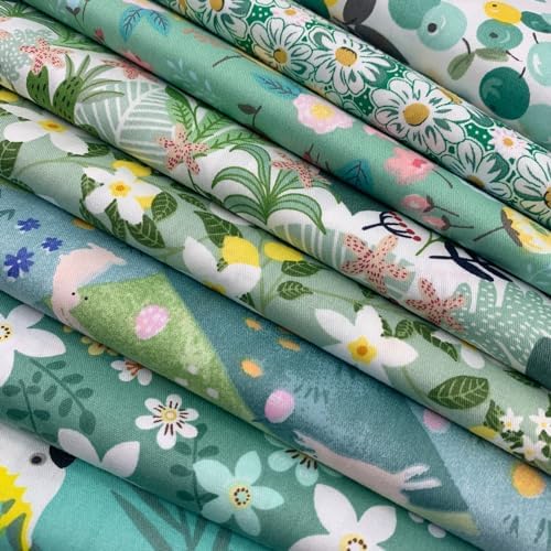 aufodara Lot de 8 Tissus Coton Textile Patchwork Chiffons Couture Quilting DIY Tissu à la Main en Tissu à Coudre 50 x 50 cm Vêtements Couture Artisanat (Vert) - Image 5