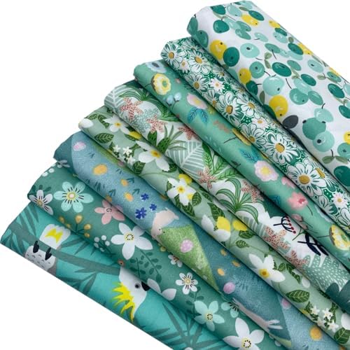 aufodara Lot de 8 Tissus Coton Textile Patchwork Chiffons Couture Quilting DIY Tissu à la Main en Tissu à Coudre 50 x 50 cm Vêtements Couture Artisanat (Vert) - Image 3