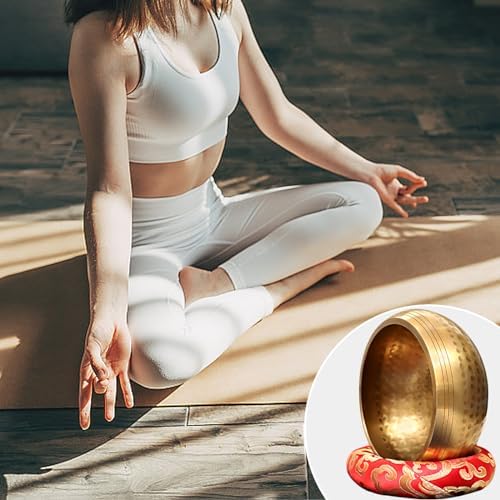 Bol Tibétain, 8cm Bol Tibétain, Bol Chantant Avec Des Bâtons En Maillet En Bois, Un Coussin De Soie Et Sac De Rangement En Jute, Metaux Fait Main, Bol Chantant Tibétain pour Méditation, Yoga - Image 3