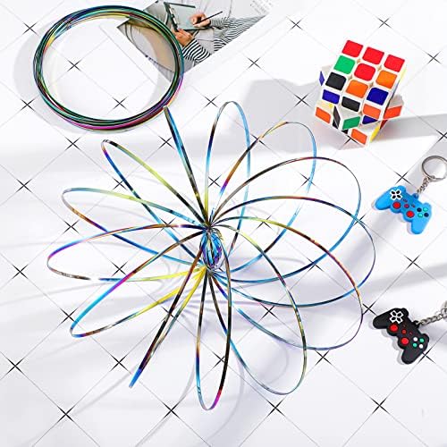 BBTO 2 Jouets Anti-Stress Interactifs Multi-Sensoriels Anneaux de Flux Magique à Ressorts 3D Bracelet Magique en Acier Inoxydable Anneaux Cinétiques Éducatifs avec Sac en Velours (Dégradé Métallique) - Image 6
