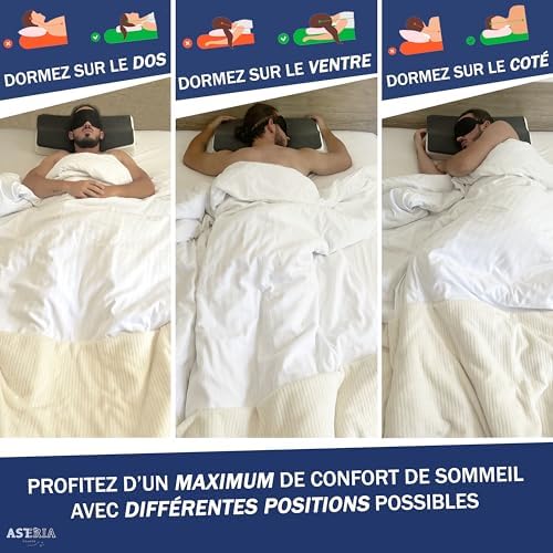 oreiller ergonomique cervical , coussin à mémoire de forme ,OFFERT: eBook + Masque + Boules Quies, oreillers anti-ronflement , redresseur cervical douloureuses, coussin orthopédique, 60 x 33 x 12/7cm - Image 6