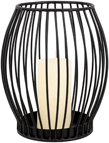 Porte-Bougie Gadgy Noir - Grand photophore pour Bougies - Porte-Bougie Noir - Lanterne de décoration pour Salon - Décoration de Bougies en métal - Lanterne Noire - 16,7 x 18 cm
