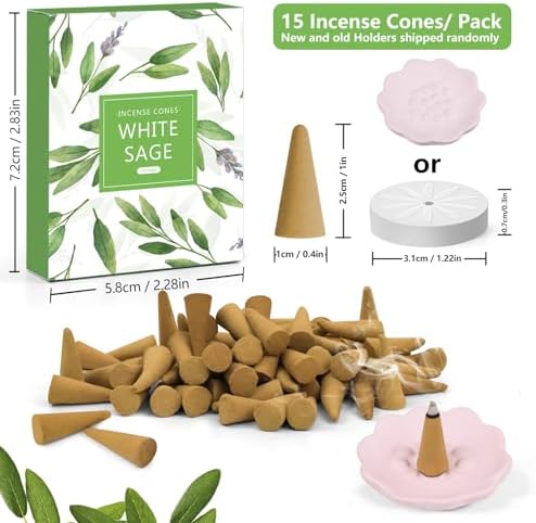 Scentorini Cônes d'Encens, assortiment Encens Cone 120pcs, Sauge Blanche Parfum Cons, AVEC Support de Blesons d'Ences - Image 9
